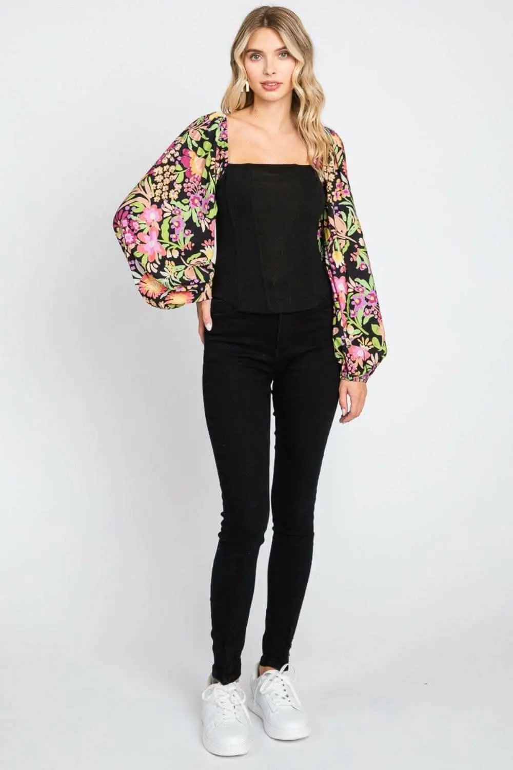 Floral Elegance Statement Blouse with Balloon Sleeves - Love Salve